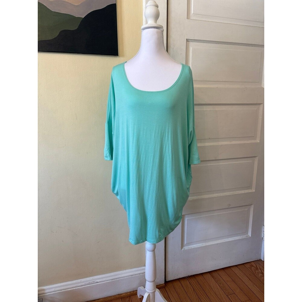 Woman's Dolman sleeve tunic top blue scoop neck tshirt blouse casual NEW